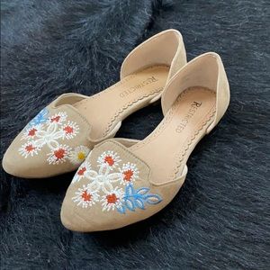 Embroidered tan flats